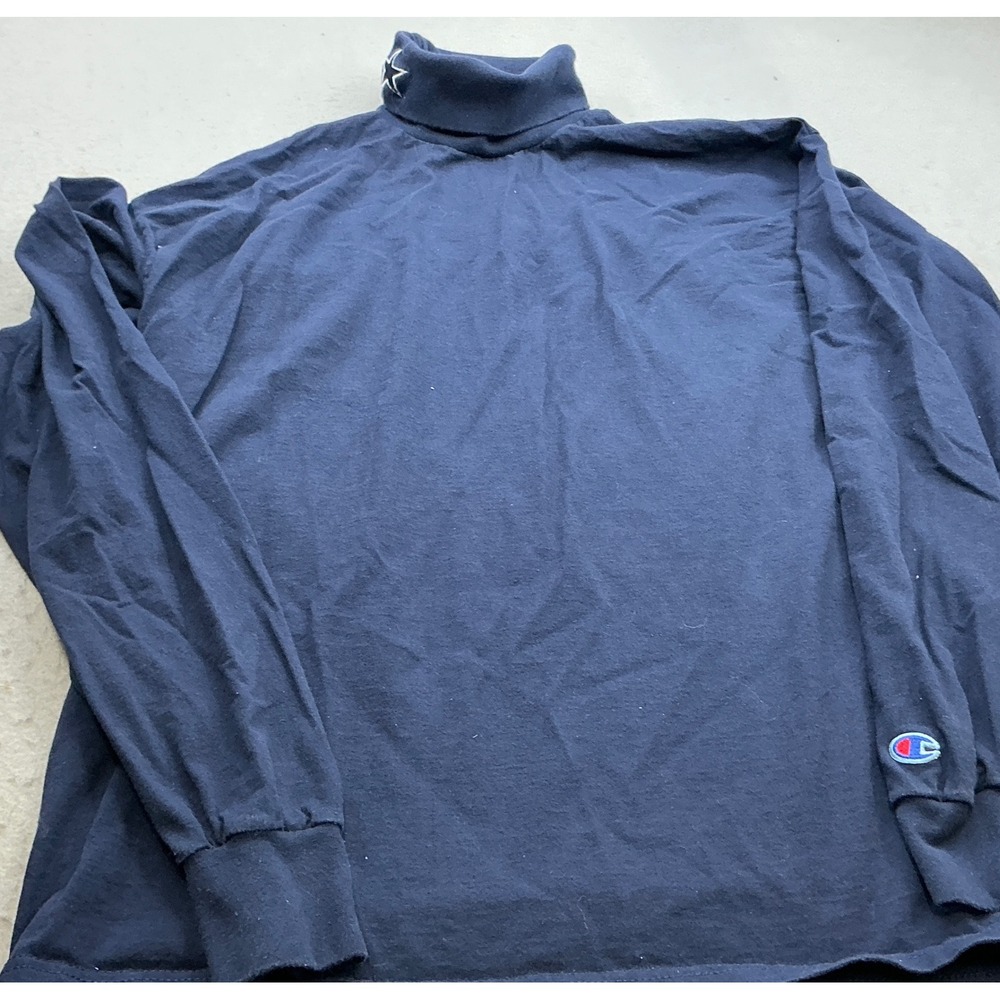 Champion Vintage Turtleneck Long Sleeve Shirt Navy Blue Large Made in USA